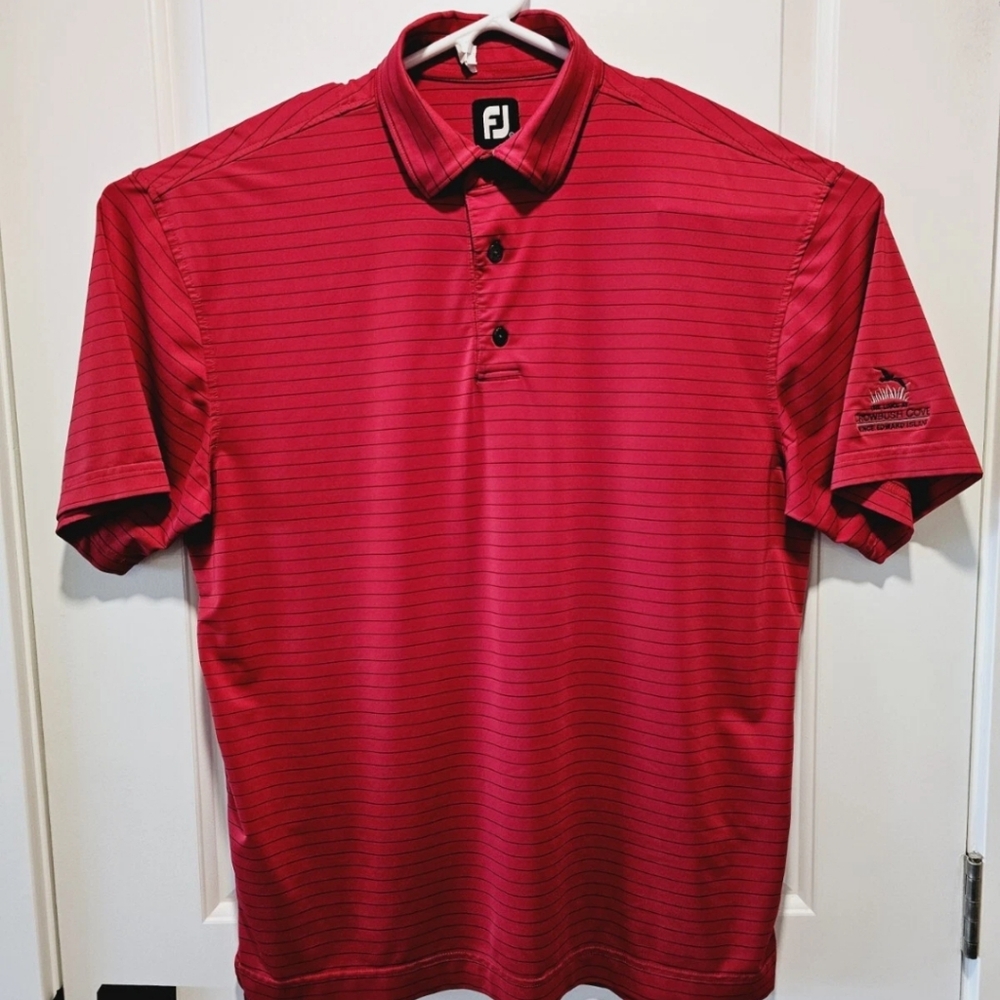 FootJoy Mens Large Golf Shirt Red The Links of Crowbush Cove PEI
